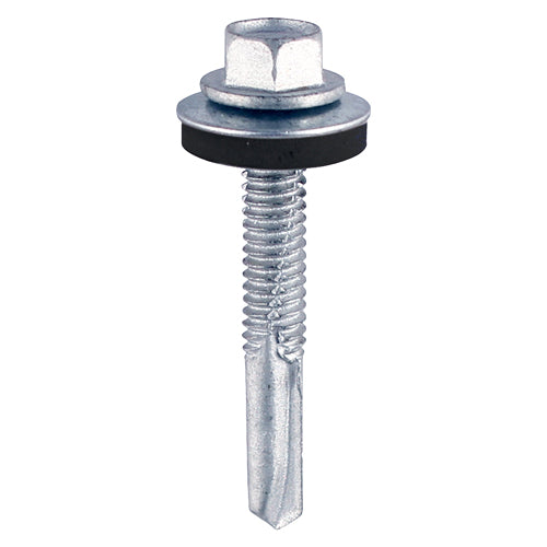 Hex No.5 S/Dr Screw W16 - BZP 5.5 x 38 - 1 100 PCS - Bag ZH38W16, TIMCO, SELFDRILLING, HEAVY, SECTION, SILVER, SCREWS, EPDM, WASHER, 5.5, X, 38USED, ATTACHING, METAL, HEAVY, SECTION, STEEL, MAX, 12MM, WITHOUT, NEED
