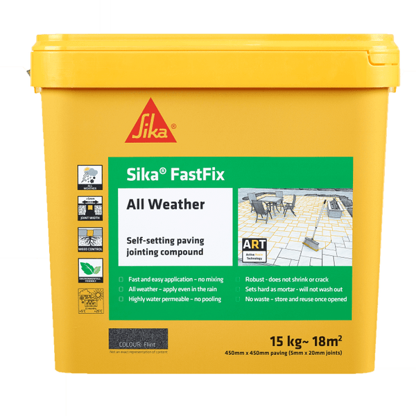 SIKA FASTFIX ALL WEATHER DEEP GREY -  - 14  SKFFIXDPGY14, SIKA, FASTFIX, WEATHER, 15KG, STONESIKA, FASTFIX, ALL, WEATHER, SELFSETTING, PAVING, JOINTING, COMPOUND, PROVIDING, IDEAL, SOLUTION, POINTING, PAVING, PATHS, PATIOS.
 WITH