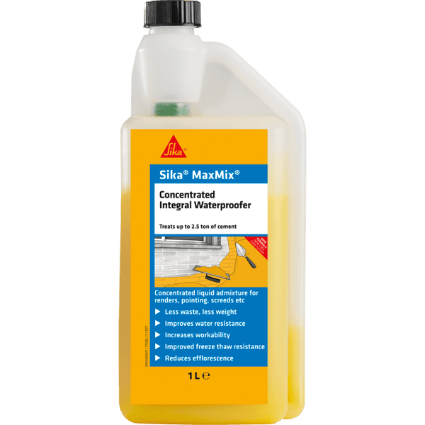 SIKA MAXMIX WATERPROOFER 170386  SKMAXWAT1, SIKA, MAXMIX, WATERPROOFER, 170386, SIKA, MAXMIX, WATERPROOFER, LIQUID, ADMIXTURE, POINTING, RENDERS, SCREEDS, CAN, USED, SITUATIONS, RESISTANCE, WATER, IS, REQUIRED, SCREEDS,