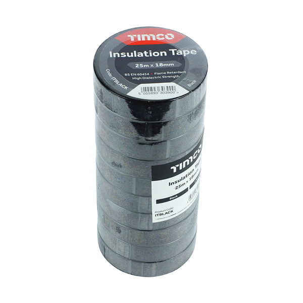PVC Insulation Tape Black 25m x 18mm - 10 10 PCS - Roll Pack ITBLACK, TIMCO, PVC, INSULATION, TAPE, BLACK, 25M, X, 18MMIDEAL, INSULATING, ELECTRICAL, WIRES, JOINTS, EASILY, TORN, HAND, CAN, WRITTEN, AND, CLEANLY, REMOVED