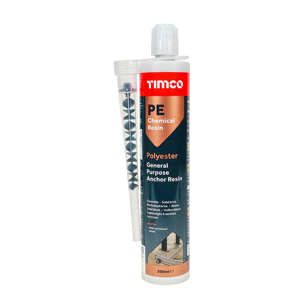 PE Polyester Resin 300ml - 1 EA (Tube) 1 EA - Tube PE310, TIMCO, POLYESTER, CHEMICAL, ANCHOR, RESINS, 300MLPOLYESTER, RESIN, TWO, COMPONENT, MIX, NOZZLE, RESIN, EUROPEAN, APPROVAL, SUITABLE, MANY, KINDS, SOLID, HOLLOW